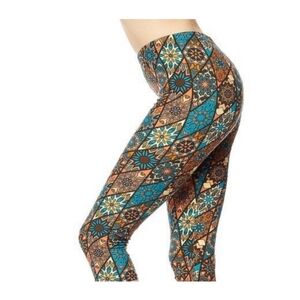 TCLC TAN Brown & Teal Abstract Print Full length Leggings Size 2-10 NWT